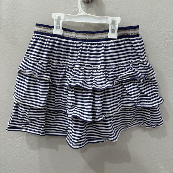 Mini Boden Navy & Blue Stripe Tiered Ruffle Skort - Picture 5 of 6